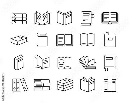 Books Icons - Vector Line. Editable Stroke. 