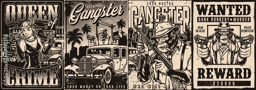 Vintage posters set with gangsters