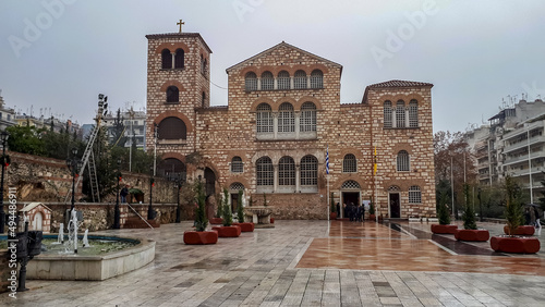 Low angle shot of the entrance of Church St. Demetrios Thessaloniki in Greece