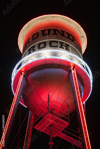 Low-angle shot of a water tower isolated on a black background in Round Rock, Texas, United States