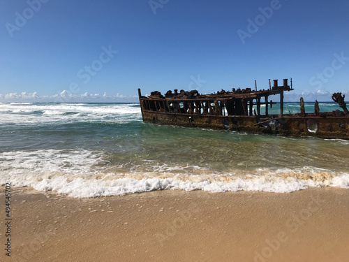 Shipwreck on Fraser Island Beach in eastern Australia