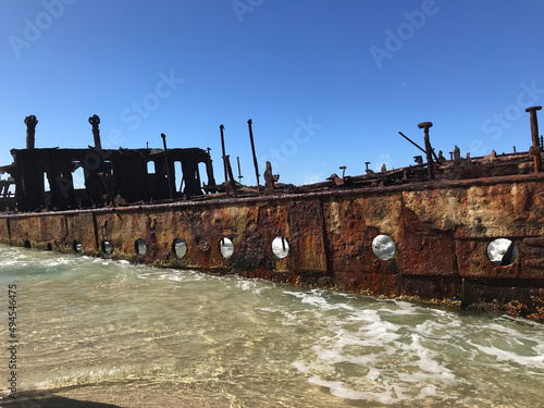 Shipwreck on Fraser Island Beach in eastern Australia