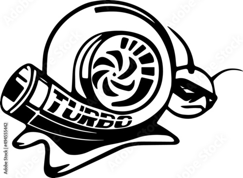 Cartoon snail icon with the word turbo on its shell isolated on a white background