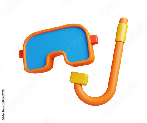 Travel icon 3d render illustration of Diving mask and Snorkel isolated on white. summer vacation concept