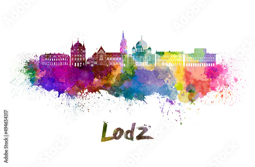 Lodz skyline in watercolor