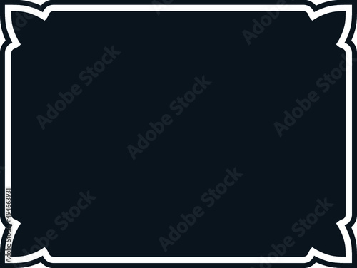 Black vector background with border frame. Rectangular horizontal blackboard with chalk sign, billboard, web banner, card, plaque, signboard, sticker or label 