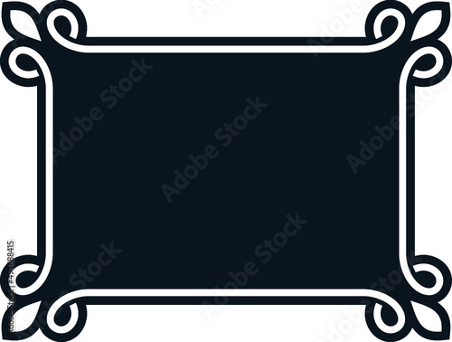 Black vector background with border frame. Rectangular horizontal blackboard with chalk sign, billboard, web banner, card, plaque, signboard, sticker or label 