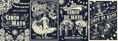 Monochrome posters collection for Cinco de Mayo