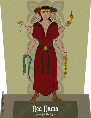 Illustration vector isolated of Celtic mythical goddess, Dea dama, Dea matrona, Sun Goddess, mother goddess