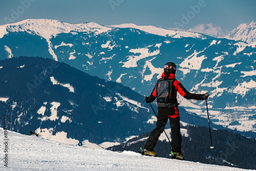 Beautiful alpine winter landscape shot with ski drivers at Maria Alm, Salzburg, Austria