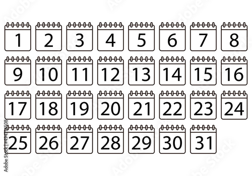 Icono negro de calendario diario en fondo blanco. 