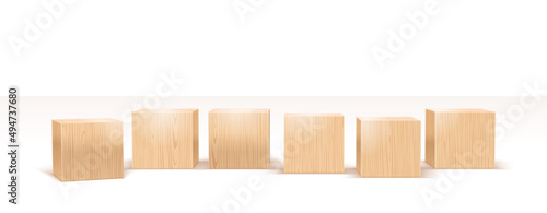 Wooden Blocks 3d Realistic Vector Illustration. Front Perspective View. Business, Creative or Idea Template. Isolated on White Background