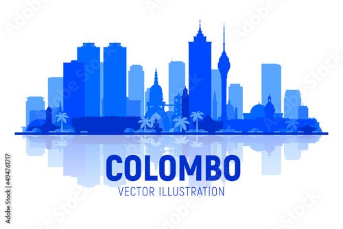 Colombo (Sri Lanka) skyline silhouette with panorama in white background. Vector Illustration. Business travel and tourism concept with modern buildings. Image for presentation, banner or web site.