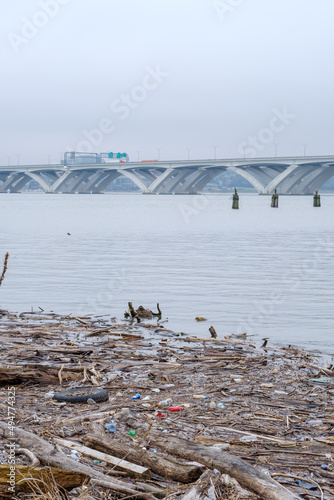 Polluted River and Trash: Potomac River, Alexandria, VA, US
