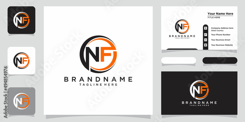 Initial letter NF logo design template with business card design