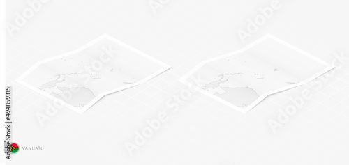 Set of two realistic map of Vanuatu with shadow. The flag and map of Vanuatu in isometric style.