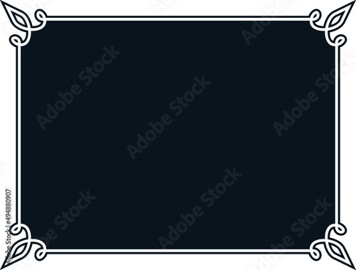Black vector background with border frame. Rectangular horizontal blackboard with chalk sign, billboard, web banner, card, plaque, signboard, sticker or label