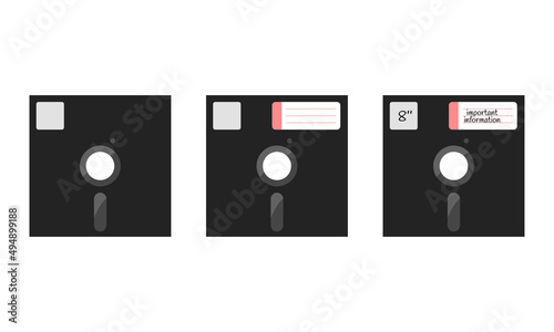 Floppy disk 8 inch isolated. Vector flat illustration of retro floppy 8-inch diskette. Vintage computer data carrier
