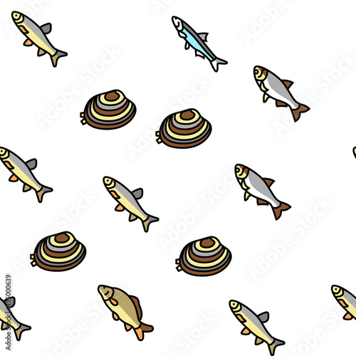 Commercial Fishing Aquaculture Vector Seamless Pattern Thin Line Illustration