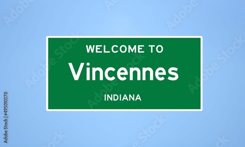 Vincennes, Indiana city limit sign. Town sign from the USA.