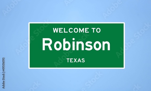 Robinson, Texas city limit sign. Town sign from the USA.