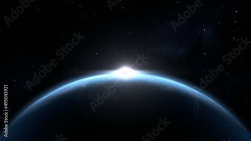 宇宙から見た地球の日の出の3Dイラスト