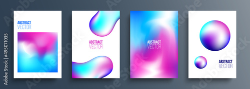 Set of abstract backgrounds with vibrant color gradient for your creative graphic design. Blurred and holographic effect. Liquid shapes. Vector illustration.