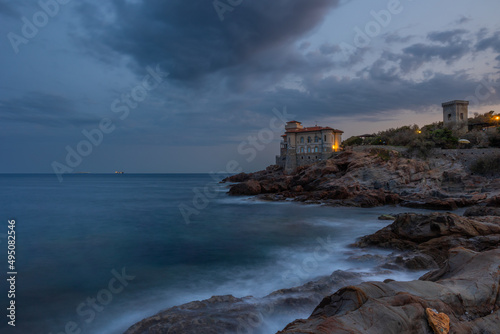 Beautiful sunrise on Catestle Boccale in warm summer day, Livorno, Tuscany