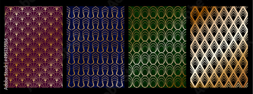 Art Deco Style Modern Patterns Set. 1920s Retro Colors Decor Backgrounds