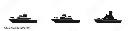 warship icon set. naval military war ship symbols. vector images in simple style