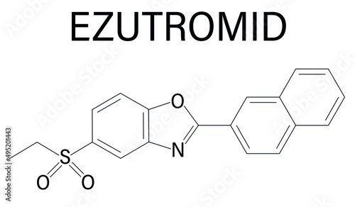 Ezutromid drug molecule. Investigational treatment of Duchenne muscular dystrophy. Activator of utrophin. Skeletal formula.