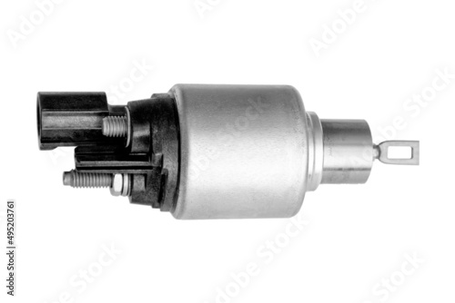 New solenoid for starter for car on white background. Auto Parts. Starter Parts