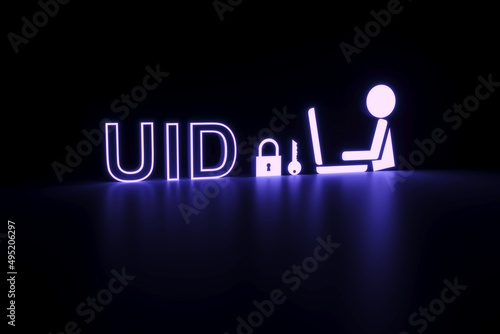 UID neon concept self illumination background 3D illustration