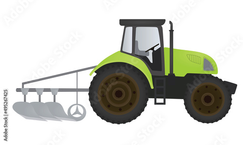 Farmer tractor plowing. vector illustration