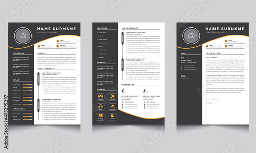 Resume and Cover Letter Layout Set with Black Sidebar Template Element 