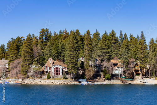 Sunny view of some lakeside building at Arrowhead lake