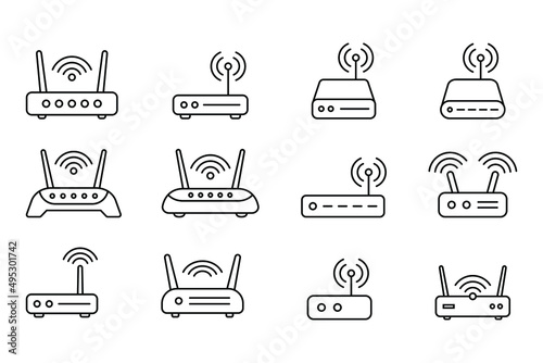 Router icon. Router related signal line icon isolated, wifi router.