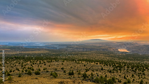 Aerial View of the 2020 Lion's Head Fire during sunset in Madras, Oregon