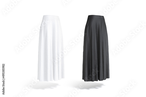 Blank black and white women maxi skirt mockup, side view