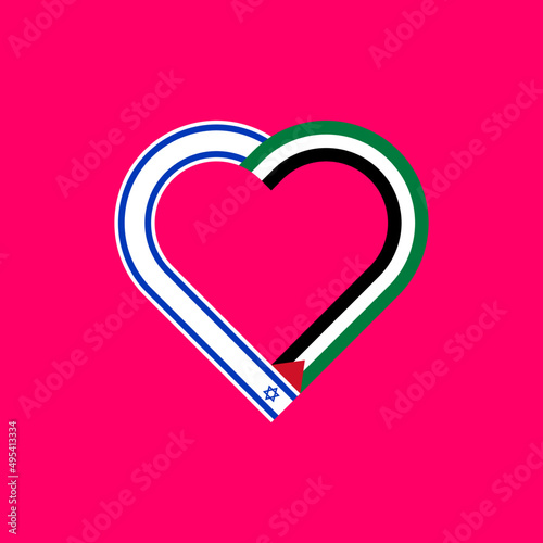 heart ribbon icon of israel and palestine flags. vector illustration isolated on pink background