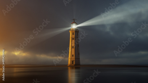 lighthouse at sunset with light rays