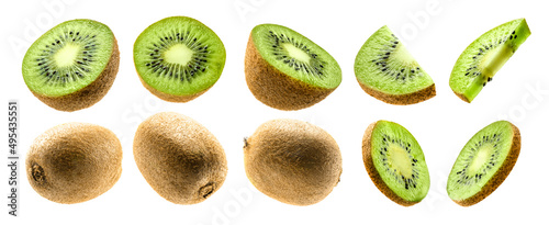 Kiwi fruit levitating on a white background