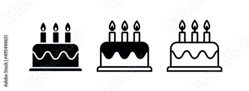 Cake icon. Symbol of the holiday, birthday. Festive cake with a candle. Isolated vector illustration on a white background.