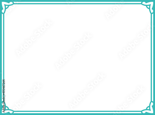 Turquoise green border frame. Vintage vector frame on white background 