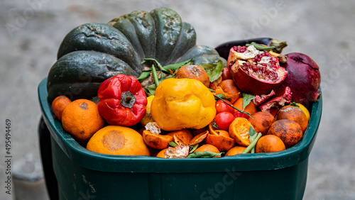 Spoiled fruits and vegetables. Food loss and Food Waste on the Farm or a market
