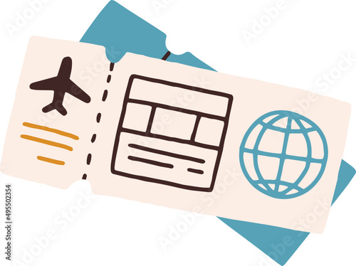 Boarding Pass and Flight Ticket Cartoon Illustration