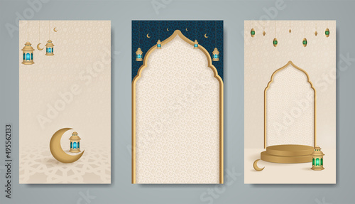 Set ramadan islamic banner illustration story social media template. portrait background design