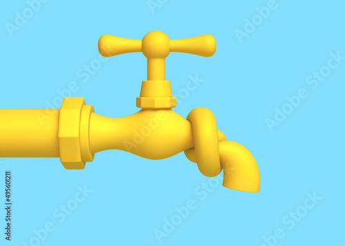 Water tap tied in knot isolated on blue. Economic sanctions concept. Clipping path included