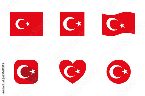 Set of vector icons with Turkey flag on a white background.