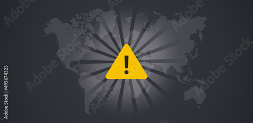 Global warning map horizontal and world alert flat illustration. 